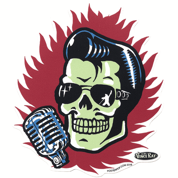 Vince Ray Elvis Skull Sticker Cheap