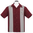 Three Star Panel Burgundy Bowling Shirt by Steady Clothing Fashion