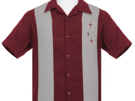 Three Star Panel Burgundy Bowling Shirt by Steady Clothing Fashion