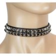 2 Row Pyramid Stud Leather Choker For Cheap