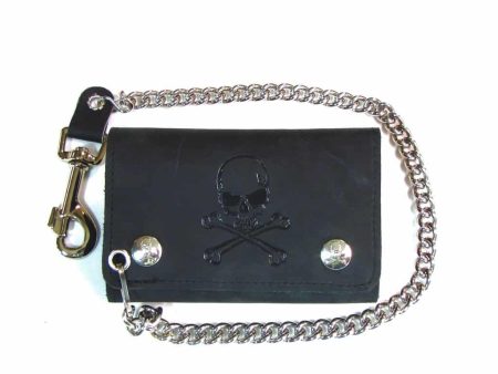 Skull and Crossbones embossed Mid-Size Wallet w Chain Hot on Sale