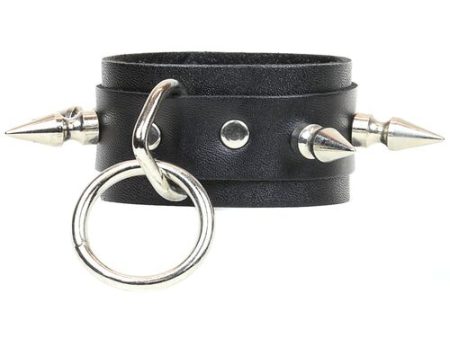 Spike and Ring Leather Wristband on Sale