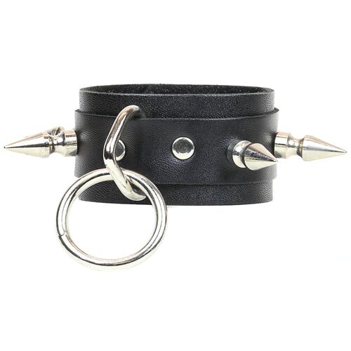 Spike and Ring Leather Wristband on Sale