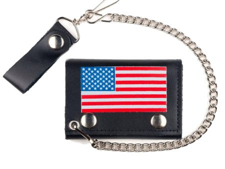 USA Flag Tri-Fold Wallet w  Chain Cheap