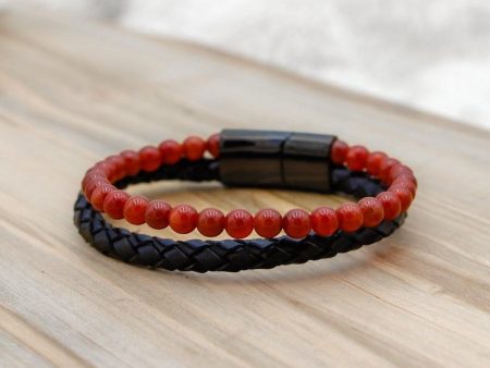 Confidence Building Fiery Red Agate Leather Beaded Bracelet – Ignite Your Inner Warrior Sale