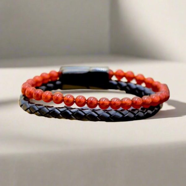 Confidence Building Fiery Red Agate Leather Beaded Bracelet – Ignite Your Inner Warrior Sale