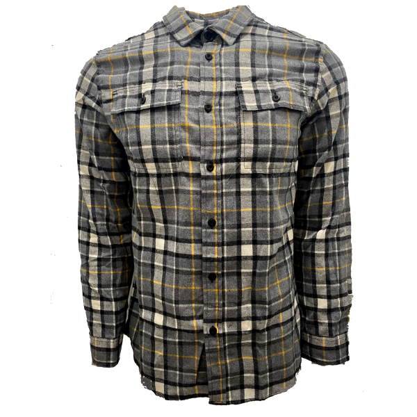 Charcoal Gray Mustard Plaid Flannel For Sale