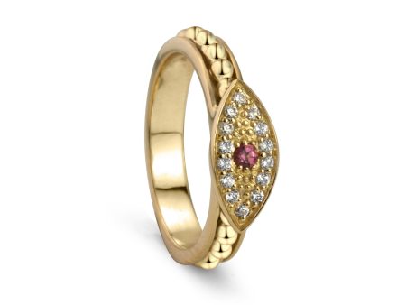 Nazar Gold Fidget Ring with Evil Eye and Pink Tourmaline Online now