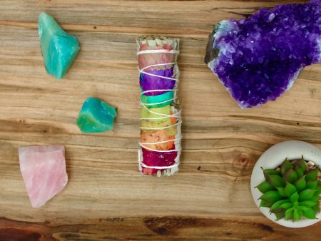 7 Chakra Sage Smudge Bundle with Dried Rose Petals 3-4  Online now