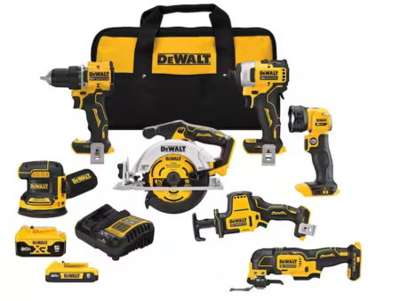 DEWALT 20-Volt MAX Lithium-Ion Cordless 7-Tool Combo Kit with 2.0 Ah Battery, 5.0 Ah Battery and Charger Supply