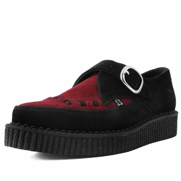 TUK Burgundy Suede Pointed Creeper A9592 Hot on Sale