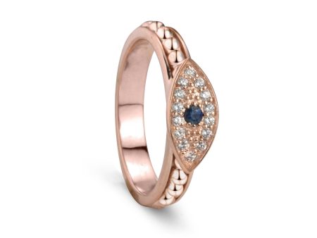 14 KT Pink Gold Fidget Ring with Evil Eye and Blue Sapphire Online now