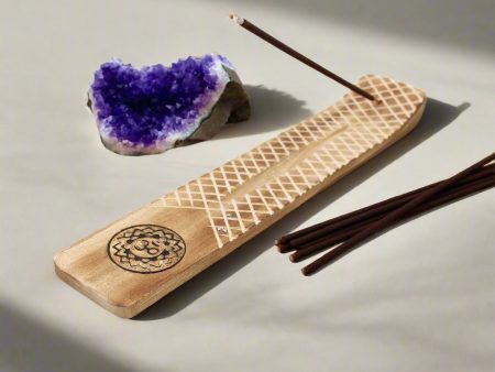 Laser-Etched Om Lotus Flower Wood Incense Holder – Purity and Peace in Every Burn For Discount