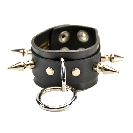 Spike and Ring Leather Wristband on Sale