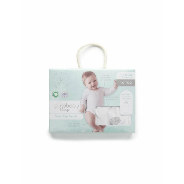 Purebaby Organic Sleeping Bag Bundle 1 TOG - Pale Grey Tree (0-3m) Supply