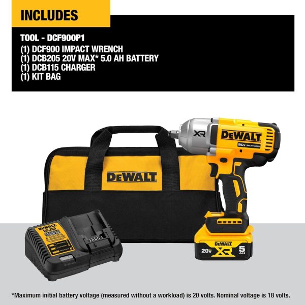 DEWALT 20V MAX* XR 1 2 in. High Torque Impact Wrench with Hog Ring Anvil with (1) 5.0 Ah Battery and Charger Kit Online