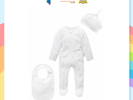 Purebaby Organic 3 Pcs Set Pale Grey Leaf With Spot - Newborn For Sale