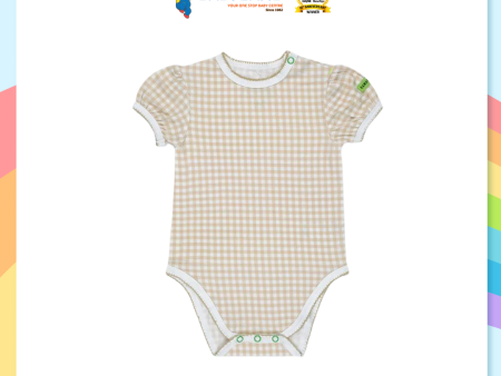 Hamako Girl Round Neck Bodysuit - Creme Gingham Hot on Sale