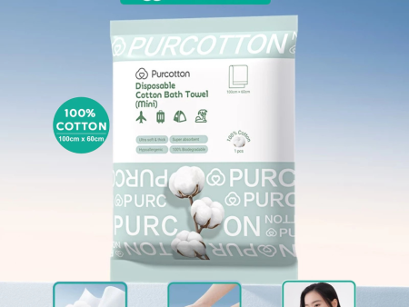 Purcotton 100% Cotton Disposable Cotton Bath Towel Mini 100X60cm on Sale