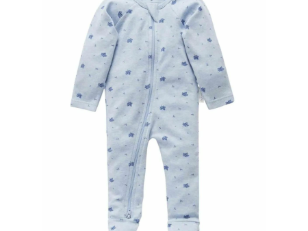 Purebaby Organic Zip Growsuit - Pale Blue Leaf Online