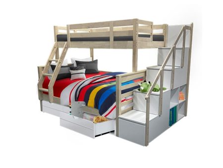 [PRE-ORDER] Snoozeland Huckleberry Super Single over Queen Bunk Bed with Staircase and Underbed 3 Drawers For Cheap