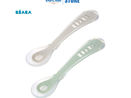 Beaba 2nd Age Silicone Spoon With Case - Velvet Grey Sage Green (8m+) For Sale