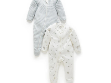 Purebaby 2 Pack Organic Zip Growsuit - Vanilla Ecualyptus Print on Sale