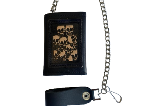 Skulls Tri-Fold Wallet w  Chain For Cheap