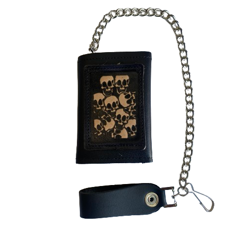 Skulls Tri-Fold Wallet w  Chain For Cheap