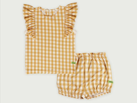 Hamako Tencel Kids Adults Girl Set - Honey Gingham Online now