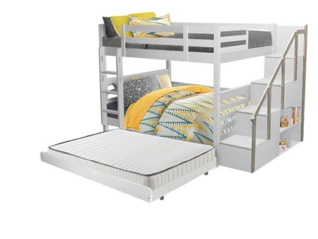 [PRE-ORDER] Snoozeland Snowberry Super Single Bunk Bed with Staircase and Pull Out Single Trundle Fashion