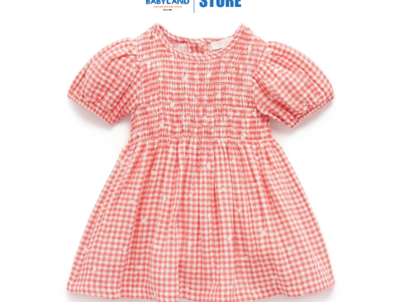 Purebaby Organic Gingham Star Broderie - Festive Shirred Dress Supply