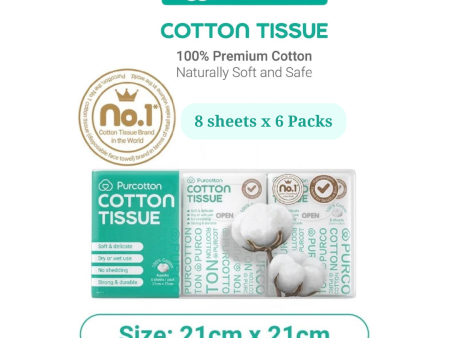 Purcotton 100% Cotton Tissue Pocket 6 Packs 8 Sheets 21X21cm Sale