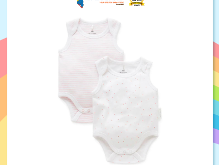 Purebaby 2 Pack Organic Singlet Bodysuit - Pale Pink Pack (Stripe   Polka Dot) on Sale