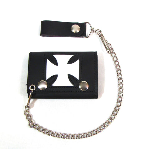 Tri-Fold Wallet w  Chain Cut-out Iron Cross Fashion