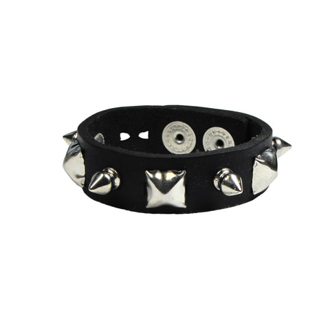 Single Row Pyramid and Spike Studded Wristband For Sale