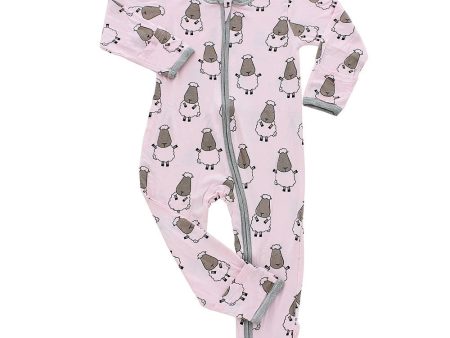 Baa Baa Sheepz Romper Zip Big Sheepz Pink With Grey Border Discount