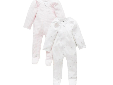 Purebaby 2 Pack Organic Sleepsuit - Pale Pink Set (Polka Dot and Stripe) Hot on Sale