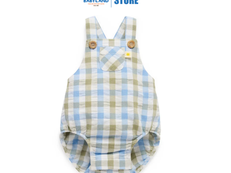 Purebaby  Overalls Organic Seagrass Check Hot on Sale