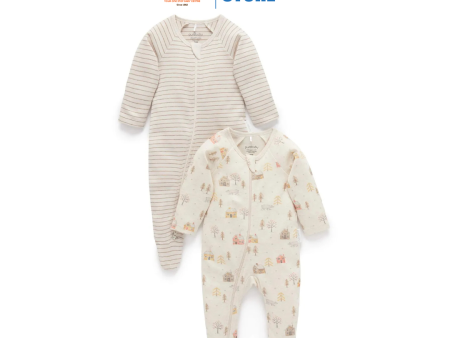 Purebaby 2 Pack Organic Digital Zip Growsuit - Snowy Forest For Sale