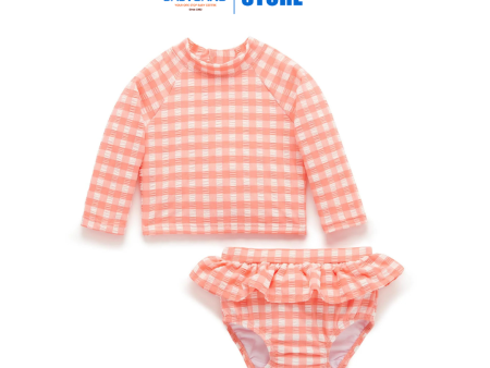 Purebaby Organic Long Sleeve Rashie Set (Swimwear) - Coral Gingham Online Hot Sale