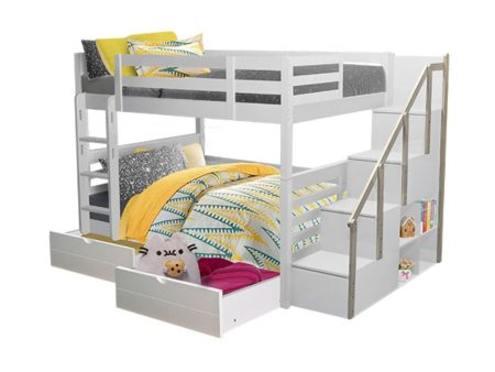 [PRE-ORDER] Snoozeland Snowberry Super Single Bunk Bed with Staircase and Underbed 2 Short Drawers For Discount