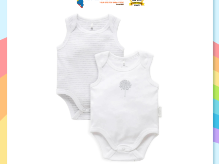 Purebaby 2 Pack Organic Singlet Bodysuit - Pale Grey Melange Print Hot on Sale