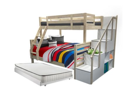 [PRE-ORDER] Snoozeland Huckleberry Super Single over Queen Bunk Bed with Staircase and Pull Out Single Trundle For Cheap