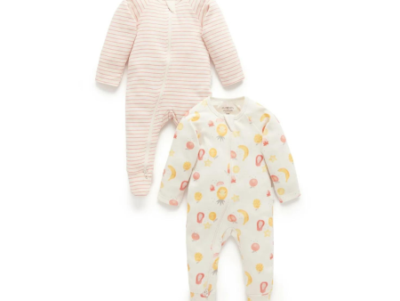 Purebaby 2 Pack Organic Digital Zip Growsuit - Juicy Print on Sale