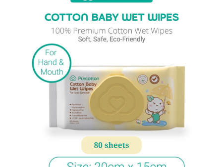 Purcotton Cotton Baby Wet Wipes 80 sheet (20x15cm) Online now