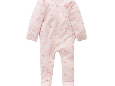 Purebaby Organic Zip Growsuit - Pale Pink Leaf Online Sale