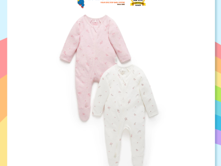 Purebaby 2 Pack Organic Sleepsuit - Pale Pink Blossom For Discount