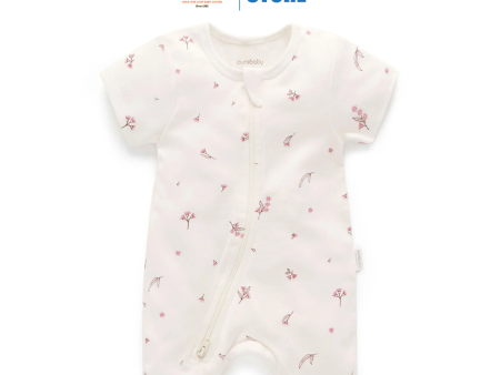 Purebaby Organic S S Short Leg Zip Growsuit - Vanilla Blossom Online Hot Sale