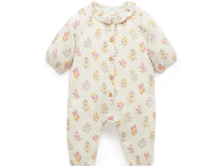 Purebaby Organic Crinkle Cotton Growsuit - Posie Floral Hot on Sale